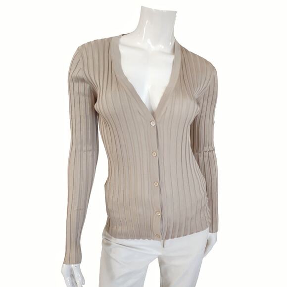 PRADA 100% Silk Knit Sweater US Size 8 Top Bodycon Taupe Stretchy EU Size 46 - Picture 1 of 9